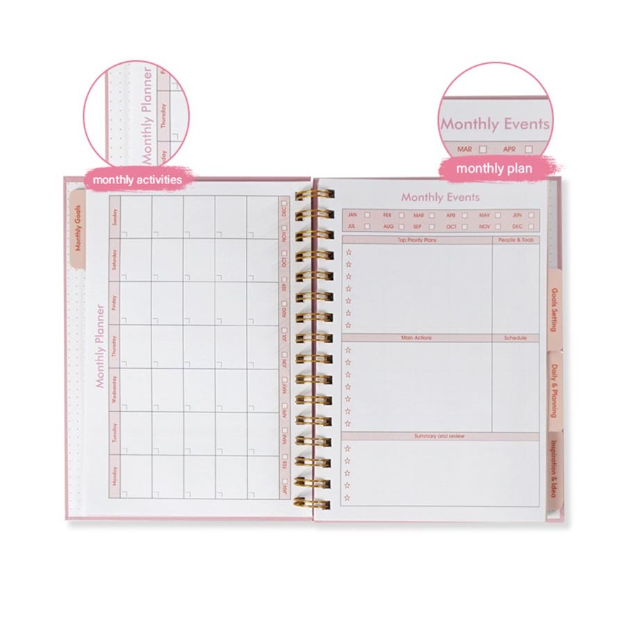 Customizable Planner Printing Agenda Daily Spiral Notebooks A5 Day Weekly Monthly Year Planner