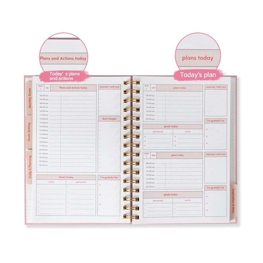 Customizable Planner Printing Agenda Daily Spiral Notebooks A5 Day Weekly Monthly Year Planner
