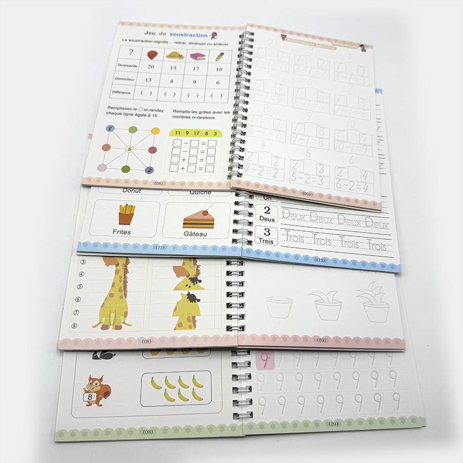 Custom French Practice Books Printing Cheap Printed Spiral Binding Magic Copybook for Children