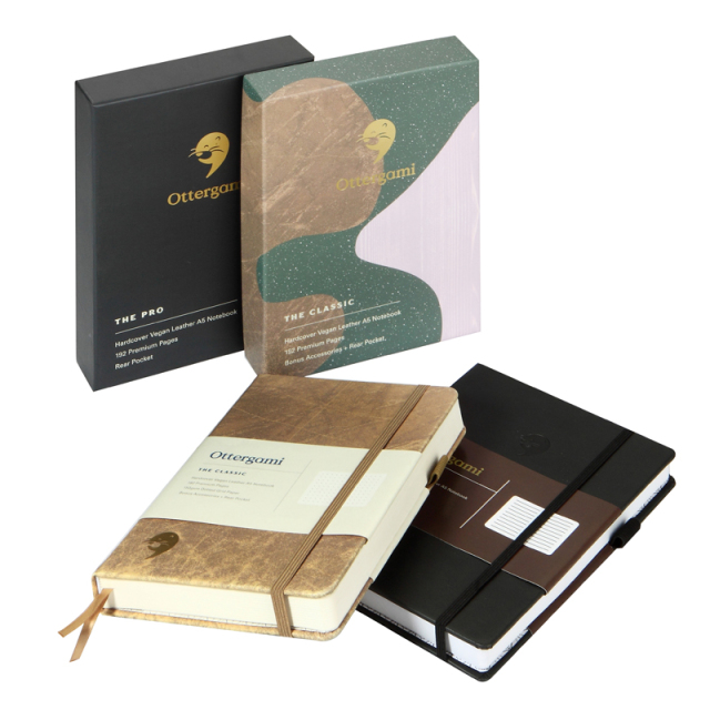 Custom Printing Hardcover Vegan Leather A5 Notebook Printing with Rear Pocket Dotted Grid Paper with Cover Box