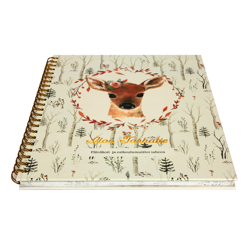 Cahier imprimé en usine, couverture rigide, reliure spirale