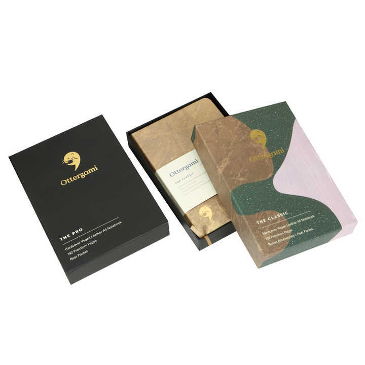Custom Printing Hardcover Vegan Leather A5 Notebook Printing with Rear Pocket Dotted Grid Paper with Cover Box