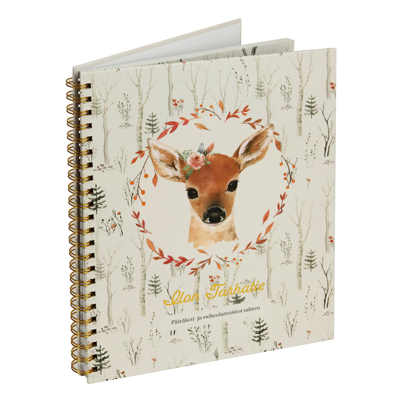 Cahier imprimé en usine, couverture rigide, reliure spirale