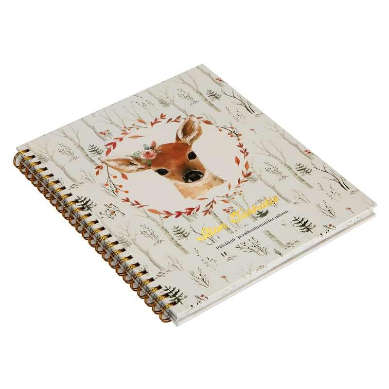 Cahier imprimé en usine, couverture rigide, reliure spirale