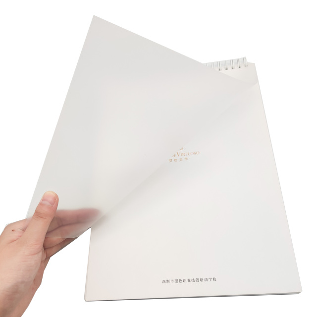Carnet portable personnalisé à spirale métallique, reliure transparente en PVC imperméable avec papier kraft et papier d'art.