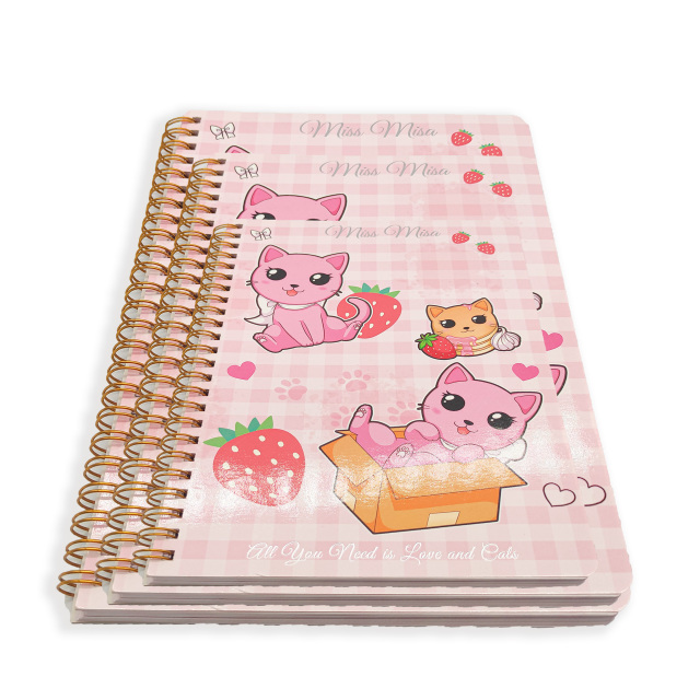 Custom Spiral Notebook A4/A5 Metal Ring Wire Binding Hard Cover Printed Offset on Kraft Paper and Cardboard for Notepad Use