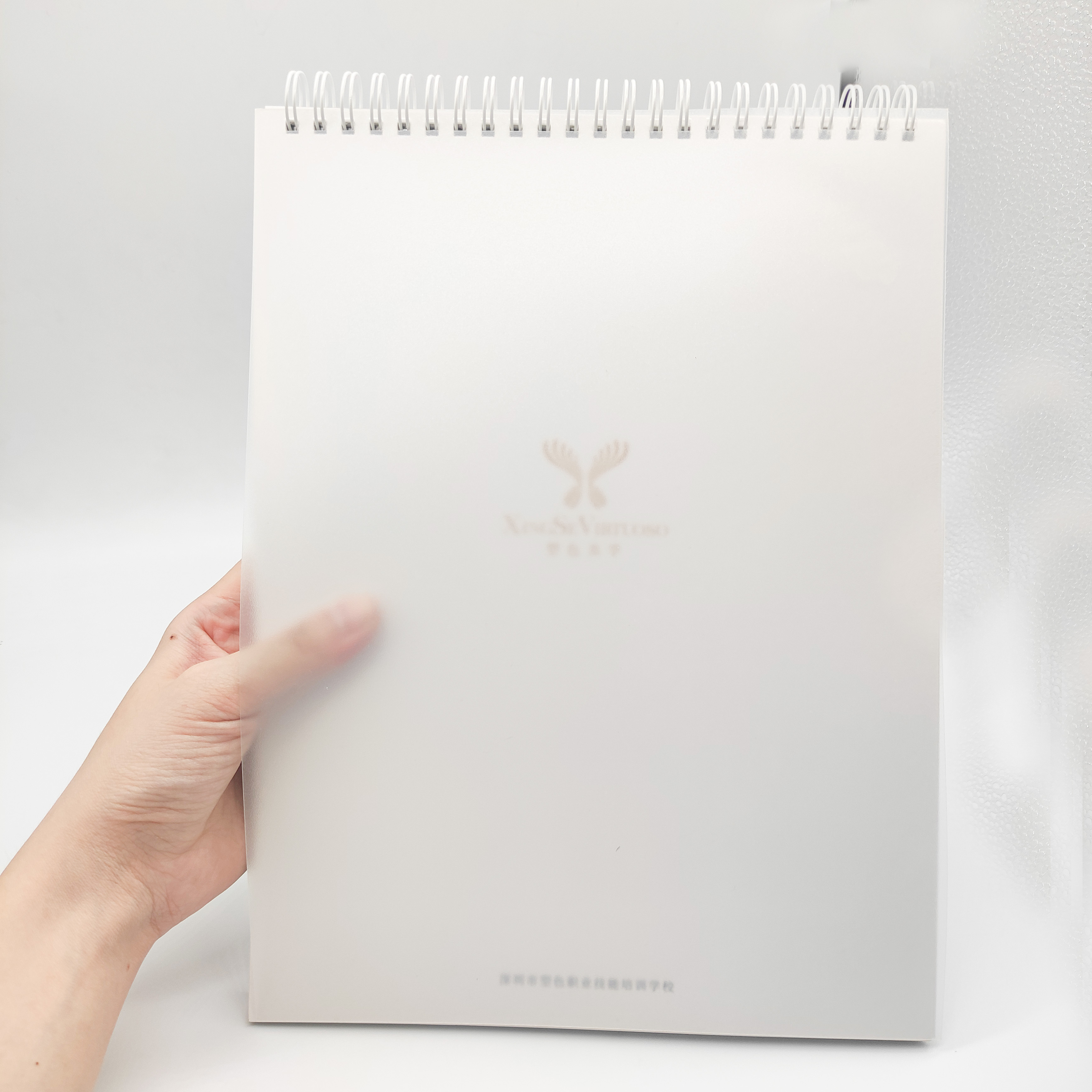 Carnet portable personnalisé à spirale métallique, reliure transparente en PVC imperméable avec papier kraft et papier d'art.
