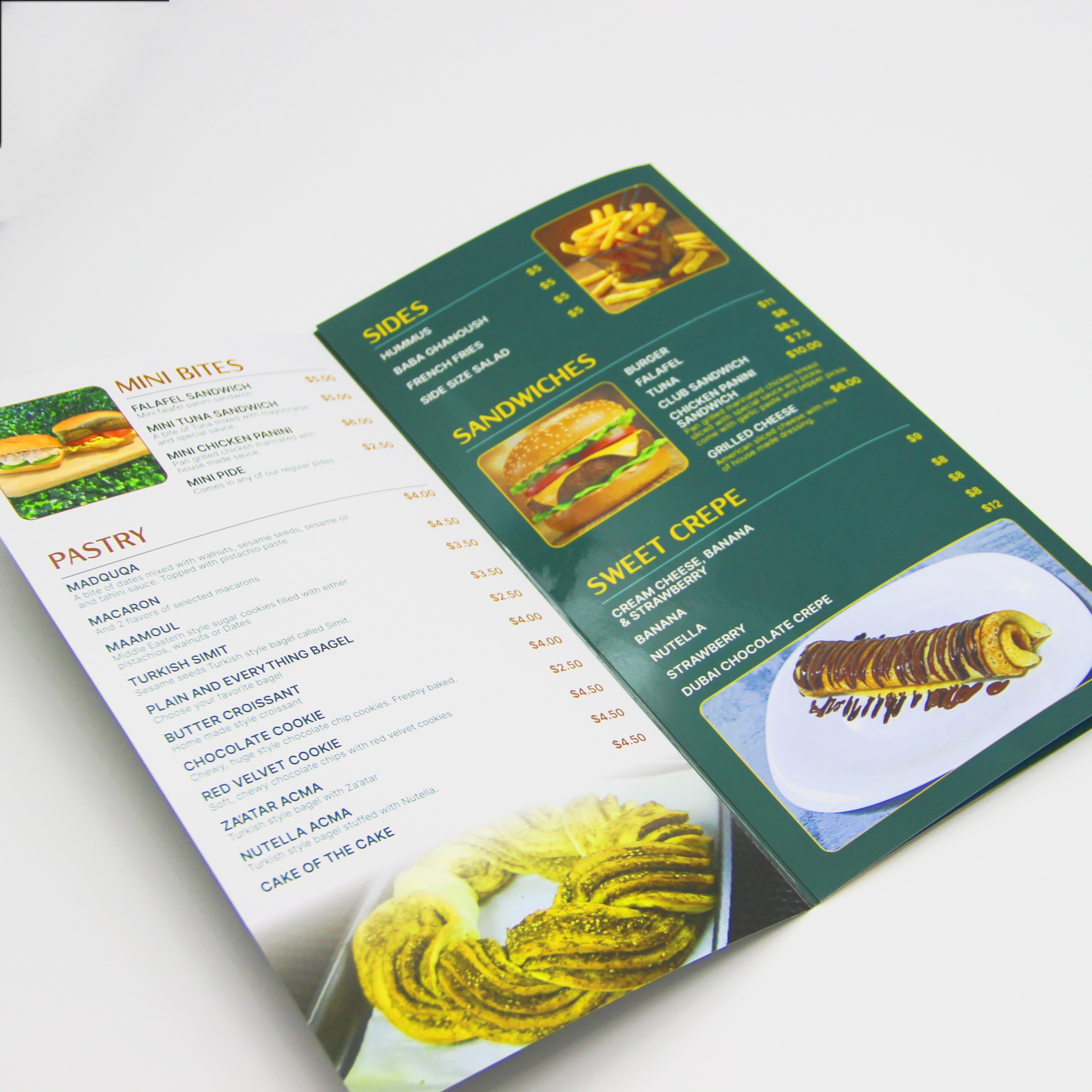 Custom Size Commercial Cardboard Flyer Menu Poster Leaflet Printing for Food Take Away Offset Printing
