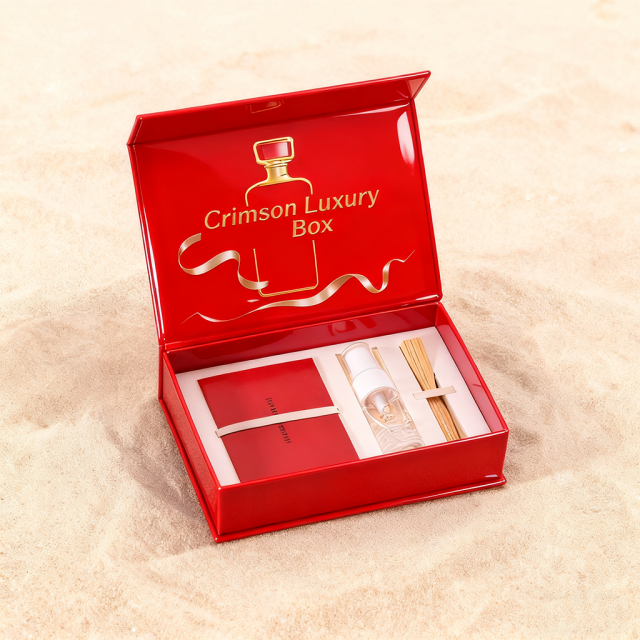 Custom Recyclable Luxury Perfume Rigid Clamshell Box Magnetic Closure Art Paper Matt Lamination UV Coating Embossing Sponge