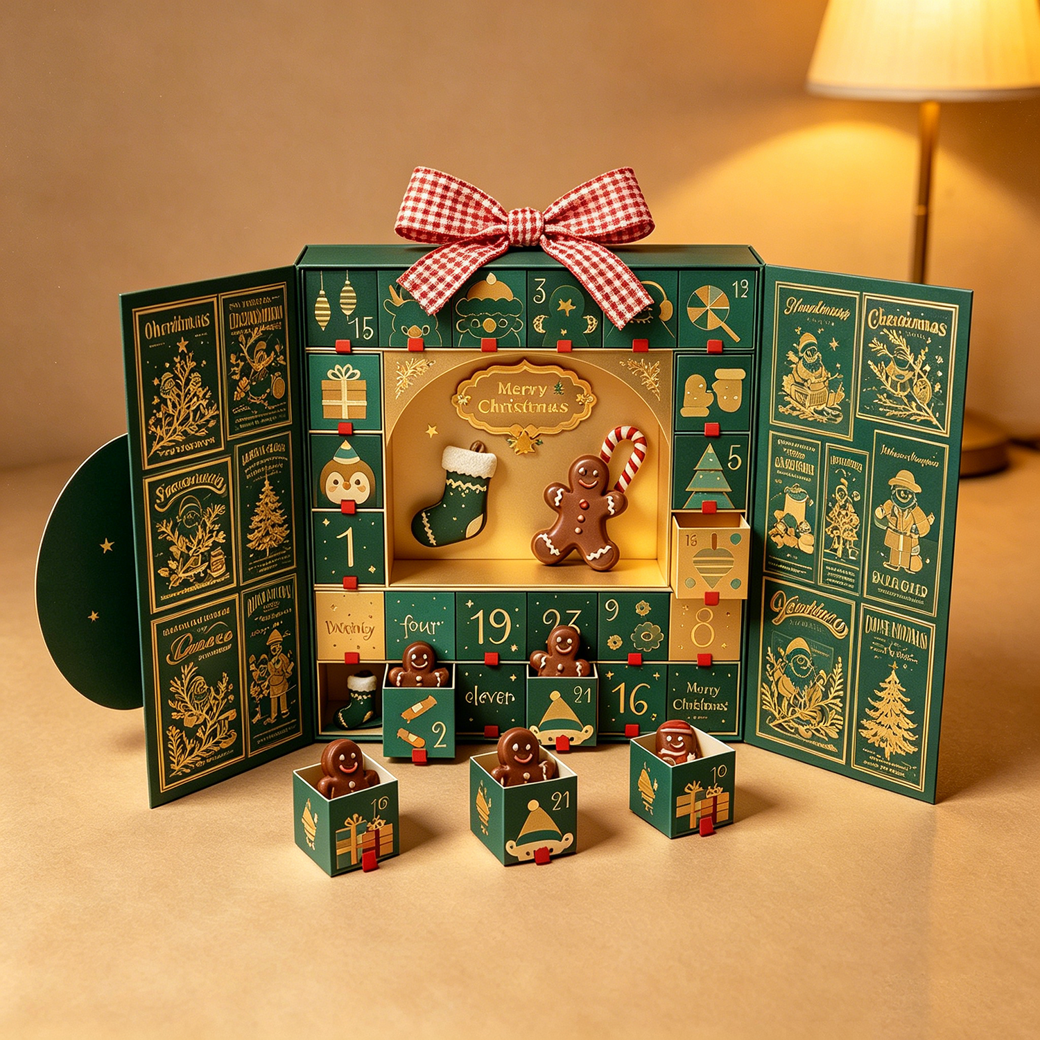 Custom Double Door Magnet Christmas 12 Days Advent Calendar Chocolate Candy Cookies Rigid Gift Paper Box for Children