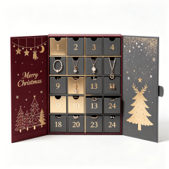 Custom 24-Day Countdown Advent Calendar Box Empty Paper Wrapped Christmas Jewelry Drawer for Cosmetics Beauty Embossed Printing