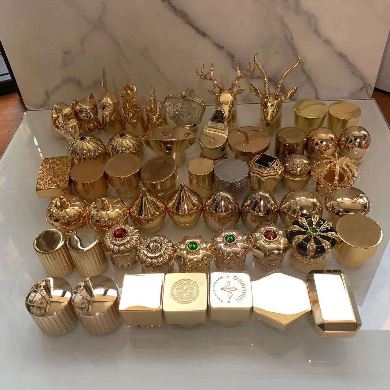 Zamac Perfume Cap  Factory Customized FEA15 Crimp Zamac Perfume Bottle Cap, Die Casting Electroplated Luxury Zinc Alloy Fragrance Closure