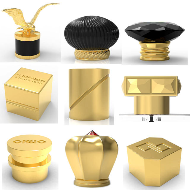 Zamac Perfume Cap  Factory Customized FEA15 Crimp Zamac Perfume Bottle Cap, Die Casting Electroplated Luxury Zinc Alloy Fragrance Closure