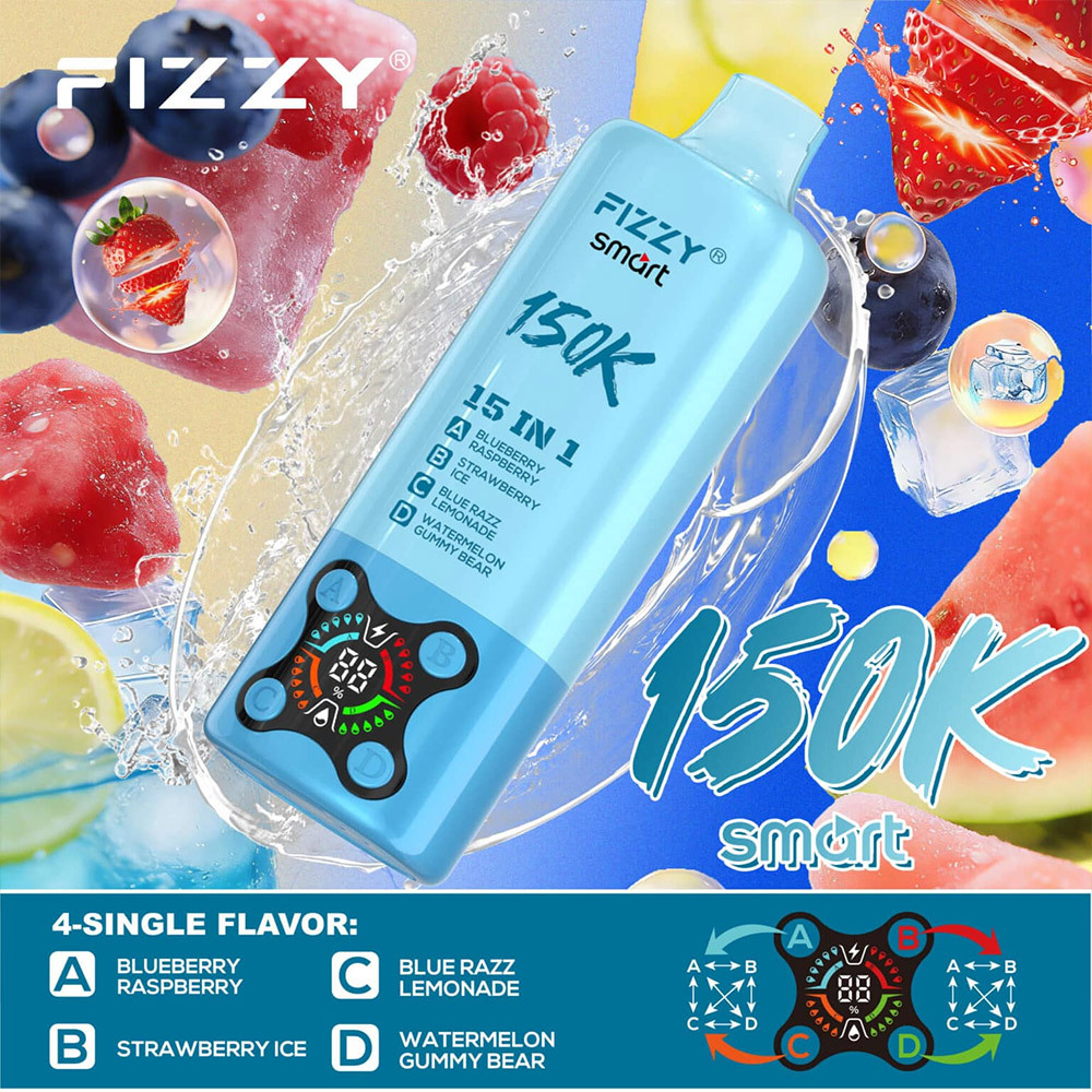 FIZZY Smart 15-in-1 Flavor 150K Puffs Disposable Vape Pen Pre-Filling E Cigarette EU Warehouse Bulk Wholesale