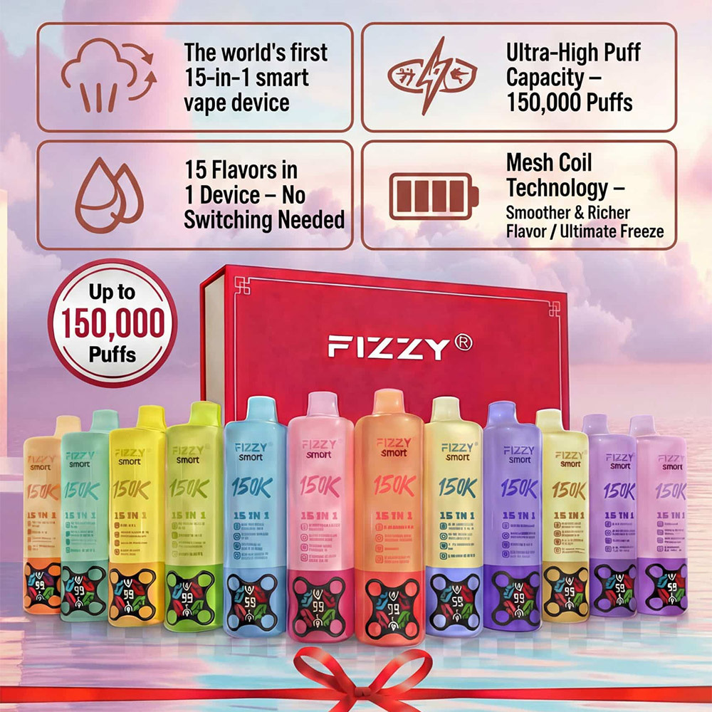 FIZZY Smart 15-in-1 Flavor 150K Puffs Disposable Vape Pen Pre-Filling E Cigarette EU Warehouse Bulk Wholesale