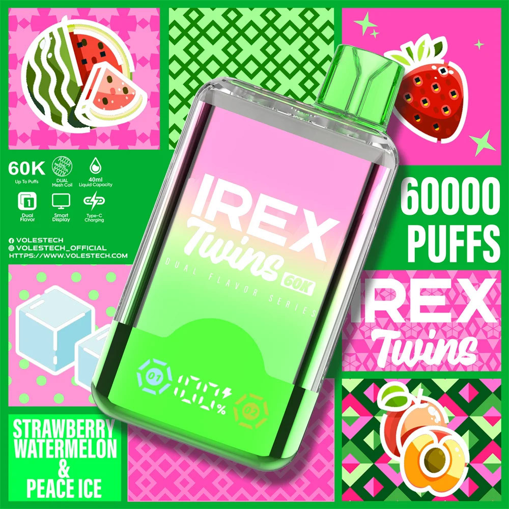 IREX Twins 2-in-1 Flavor 60K Puffs Disposable Vape Pen Pre-Filling E Cigarette EU Warehouse Bulk Wholesale