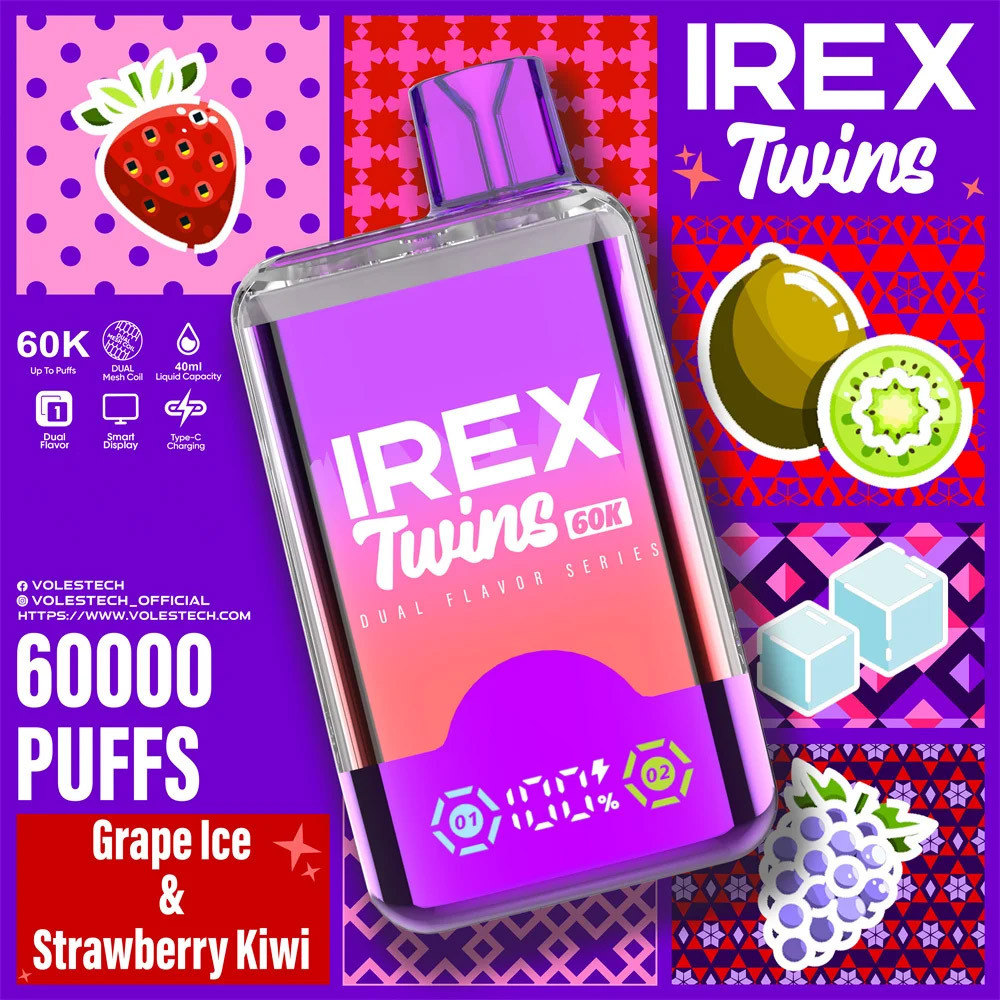 IREX Twins 2-in-1 Flavor 60K Puffs Disposable Vape Pen Pre-Filling E Cigarette EU Warehouse Bulk Wholesale