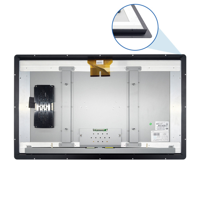 Vue arrière du module écran tactile 31,5 pouces avec détail du bord du cadre et des composants de connexion.