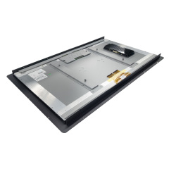 Vue arrière en perspective du module tactile 31,5 pouces, montrant le châssis métallique et le cadre noir.
