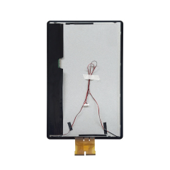 Module tactile 21,5 pouces présenté de dos en orientation portrait, avec cadre noir, câblage et connexion FPC.
