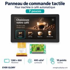 Panneau de commande tactile 7 pouces pour machine à café automatique, avec affichage 1280 × 800 et luminance de 400 cd/m²