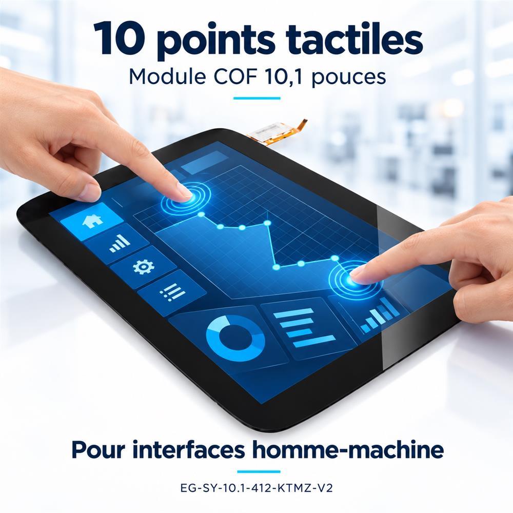 Illustration de l’interaction multipoint sur le module tactile COF de 10,1 pouces, compatible avec 10 points tactiles.