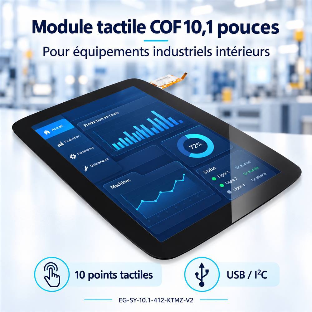 Module tactile COF de 10,1 pouces avec interface de supervision pour équipements industriels intérieurs.