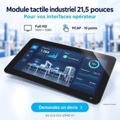 Module tactile industriel 21,5 pouces Full HD avec interface opérateur illustrée.
