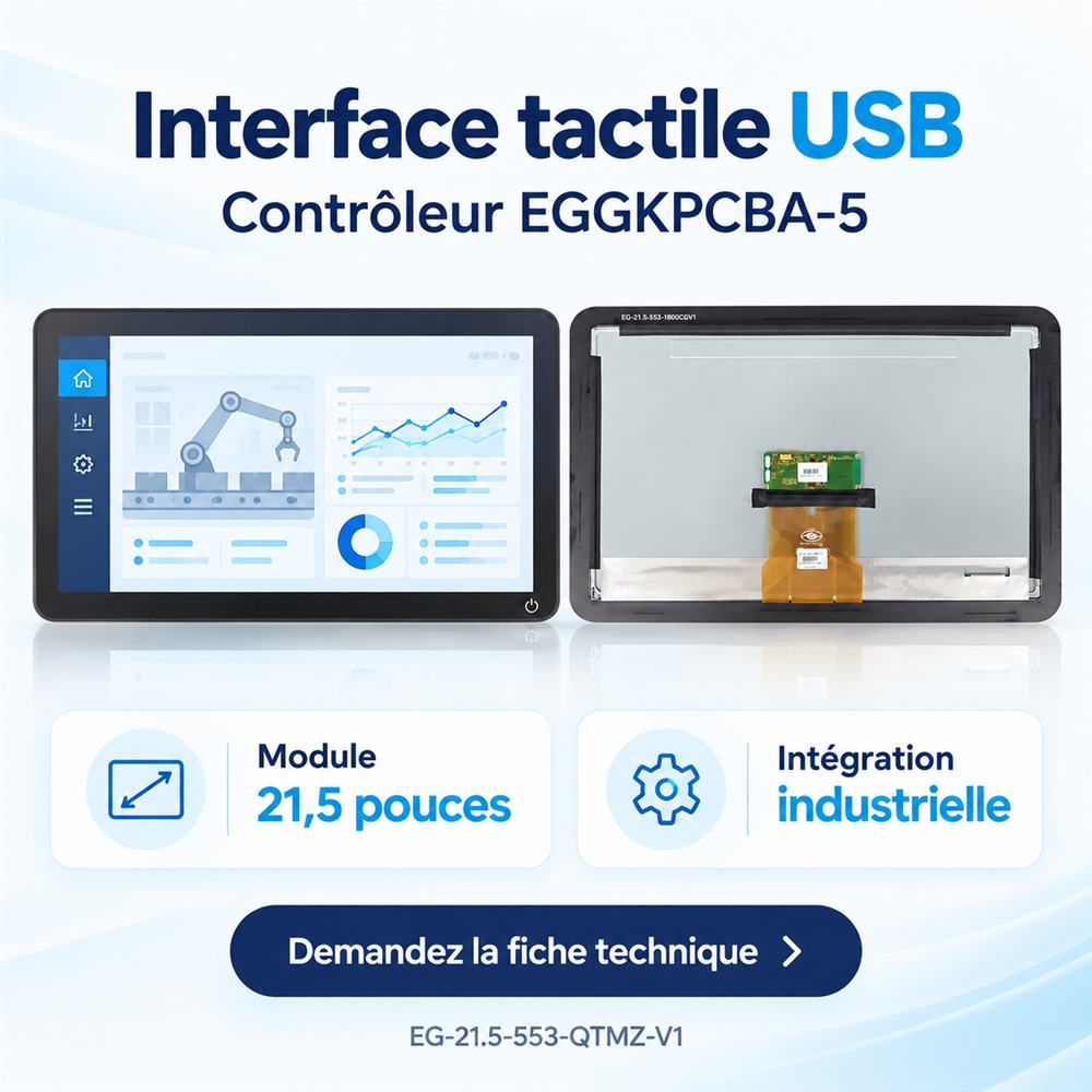 Vues avant et arrière du module tactile 21,5 pouces avec interface tactile USB et contrôleur EGGKPCBA-5.
