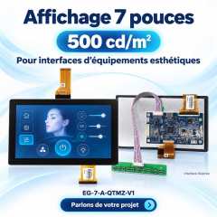 Vues avant et arrière du module tactile 7 pouces avec luminosité annoncée de 500 cd/m².