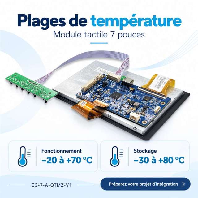 Module EG-7-A-QTMZ-V1 : fonctionnement de −20 à +70 °C et stockage de −30 à +80 °C.