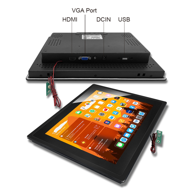 12,1 Zoll Einbaumonitor Touchscreen mit VGA-, HDMI-, DC- und USB-Anschlüssen