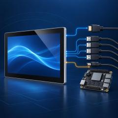 10,1-Zoll-Android-Panel-PC mit schematischer Darstellung von HDMI, USB und 12-V-Stromversorgung
