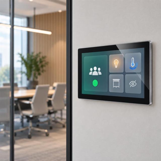 10,1-Zoll-Touchdisplay für Raumsteuerung am Eingang eines Besprechungsraums