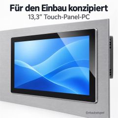 Einbaubeispiel eines 13,3-Zoll-Android-Panel-PCs in einer Metallfront
