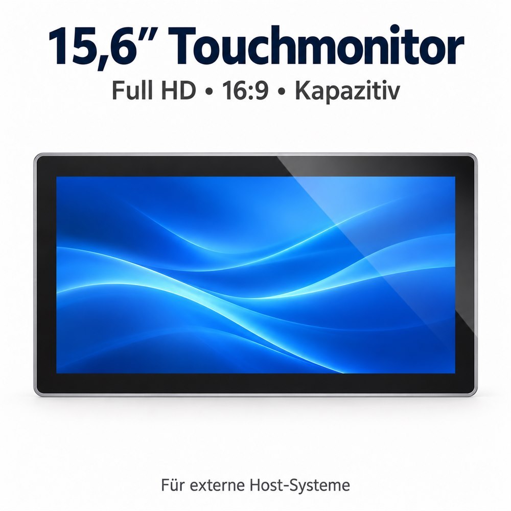Kapazitiver 15,6-Zoll-Touchmonitor mit Full-HD-Display im 16:9-Format für externe Host-Systeme