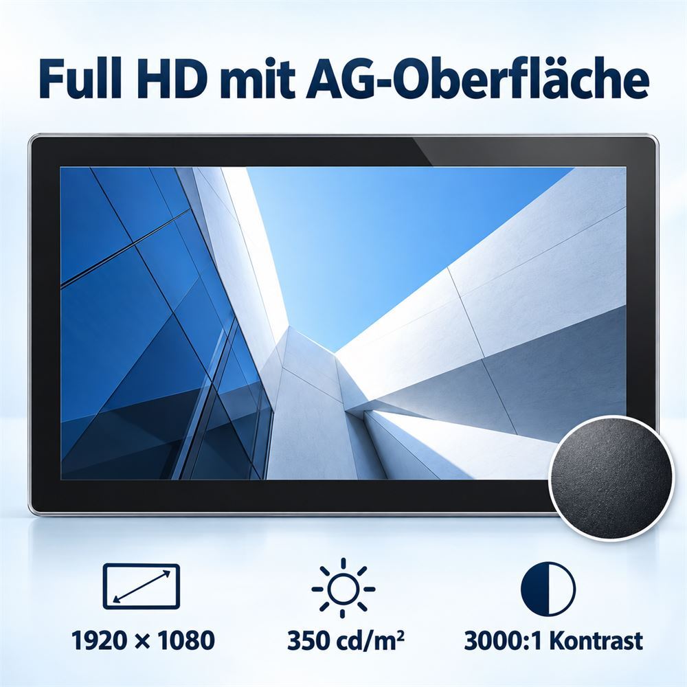 15,6-Zoll-Full-HD-Touchmonitor mit AG-Oberfläche, 350 cd/m² Helligkeit und einem Kontrastverhältnis von 3000:1