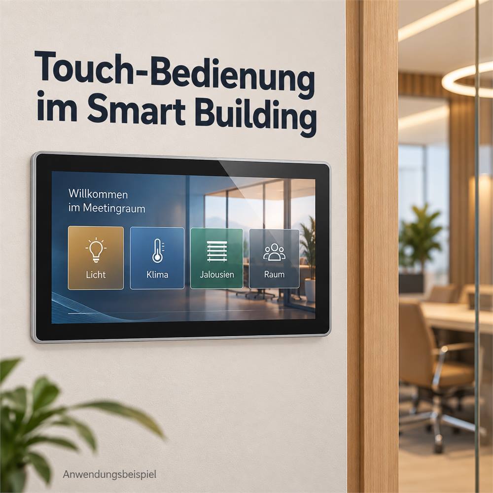 15,6-Zoll-Android-Touchpanel mit beispielhafter Bedienoberfläche für Licht, Klima und Jalousien