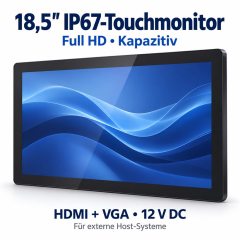 PB03 18,5-Zoll-IP67-Touchmonitor mit kapazitivem Full-HD-Display und HDMI-, VGA- sowie 12-V-DC-Anschluss