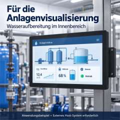 Anwendungsillustration des PB03 Touchmonitors zur Anlagenvisualisierung in der Wasseraufbereitung im Innenbereich