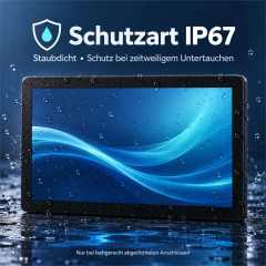Illustration des PB03 IP67-Touchmonitors mit Wassertropfen auf der Frontscheibe
