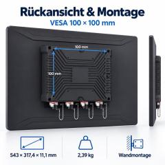Rückansicht des 23,8 Zoll Touchmonitors mit VESA 100 × 100 mm und geschützten Anschlüssen