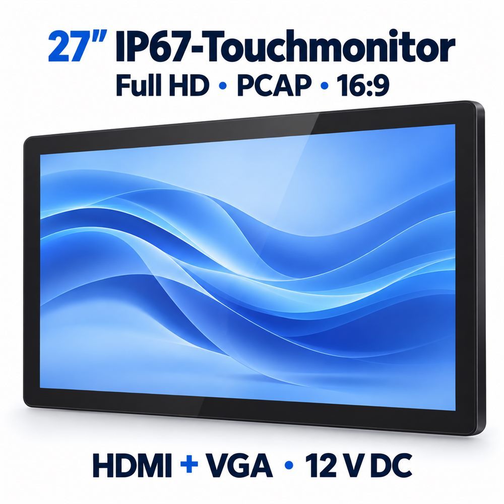 27 Zoll IP67 Industrie-Touchmonitor mit Full HD, PCAP, HDMI und VGA