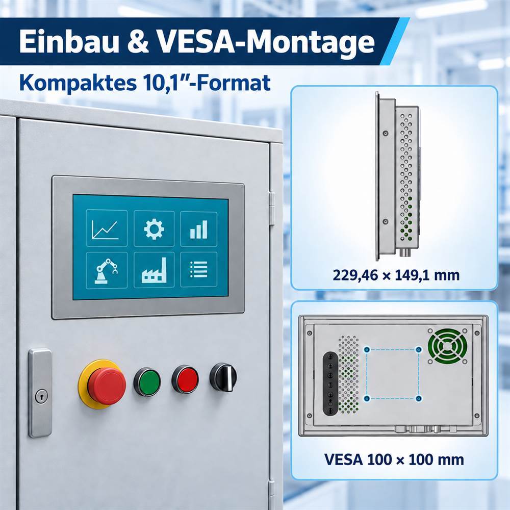 10,1 Zoll Touchmonitor mit bis zu 1000 cd/m² für helle Industrieumgebungen