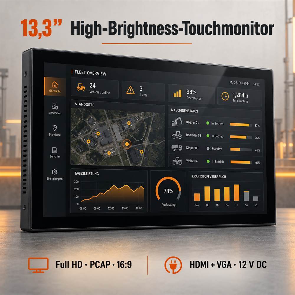 13,3 Zoll High-Brightness Touchmonitor mit Full HD und PCAP