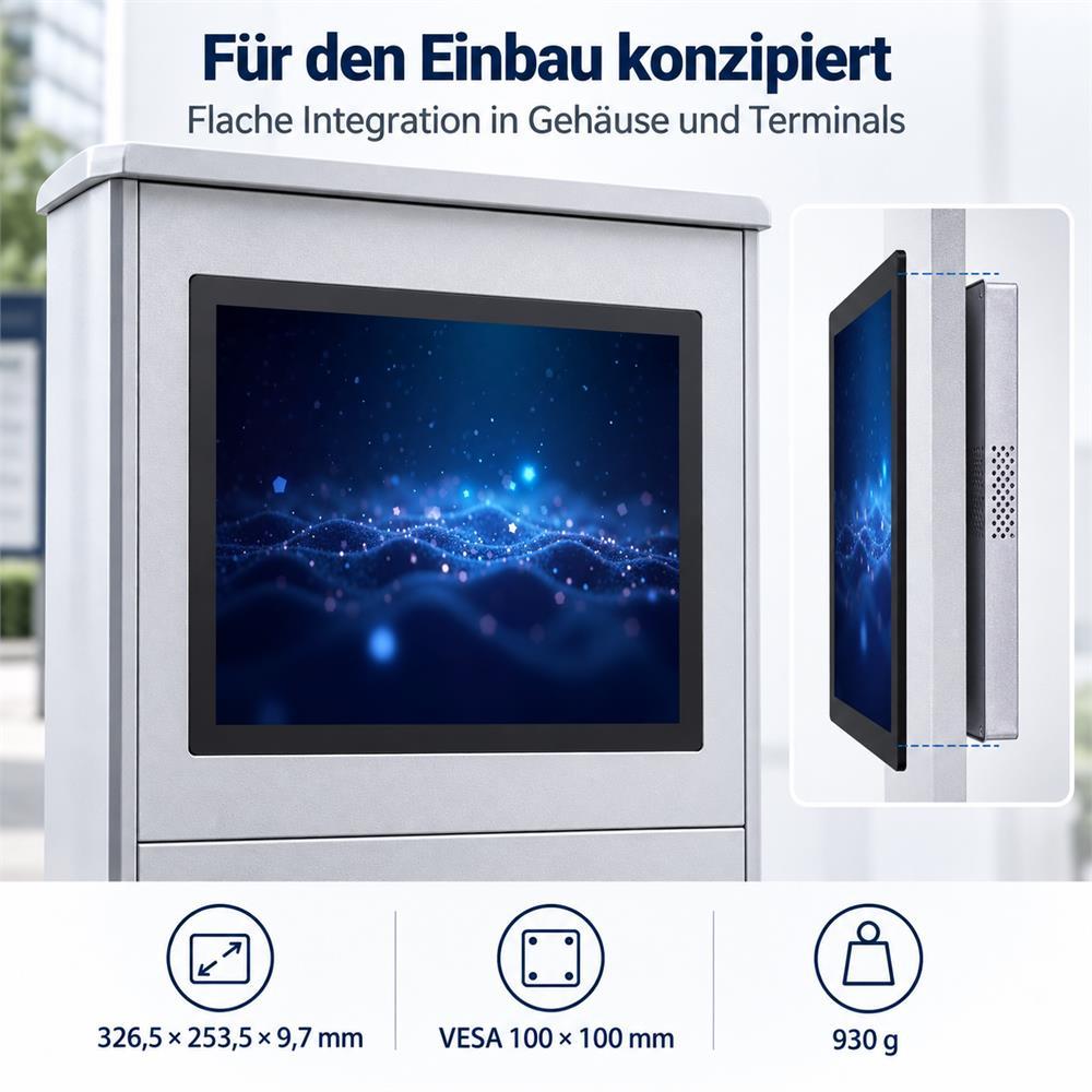 15 Zoll Touchmonitor mit bis zu 1000 cd/m² für helle Umgebungen