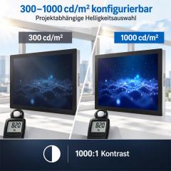 18,5 Zoll Touchmonitor mit konfigurierbarer Helligkeit von 300 bis 1000 cd/m²