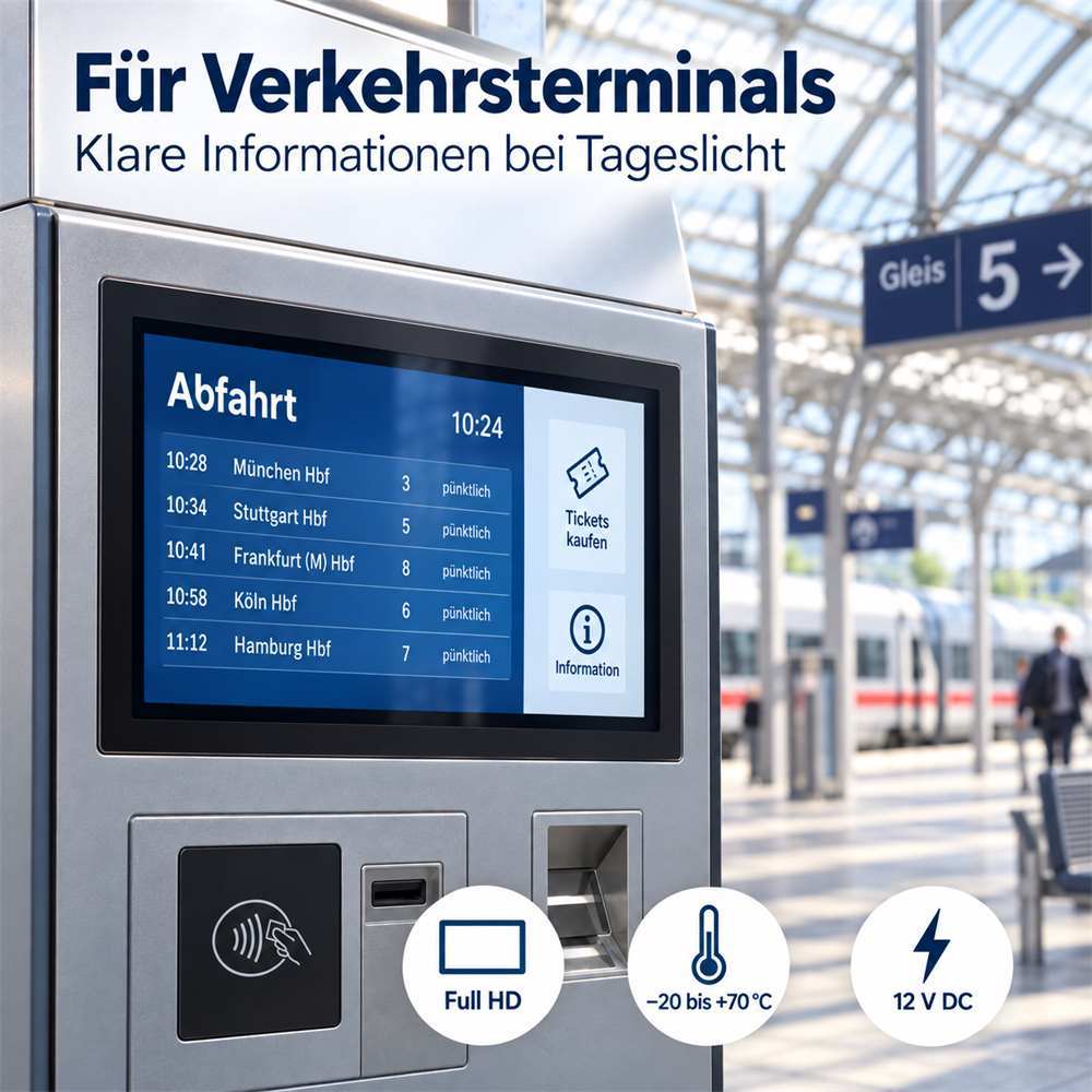 18,5 Zoll High-Brightness Touchmonitor in einem geschützten Verkehrsterminal