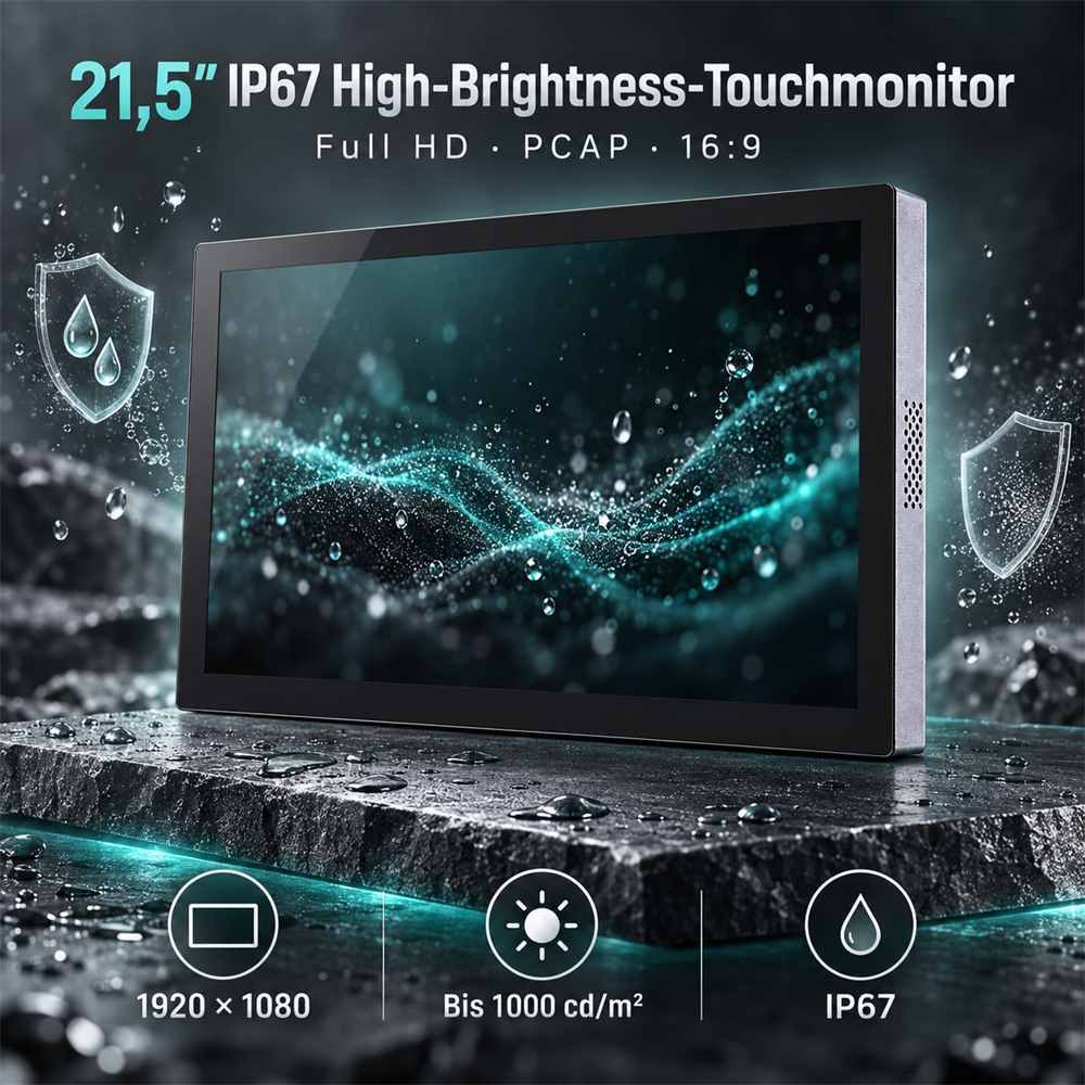 21,5 Zoll IP67 High-Brightness Touchmonitor mit Full HD und PCAP