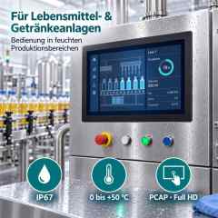 21,5 Zoll IP67 Touchmonitor an einer Lebensmittel- und Getränkeanlage